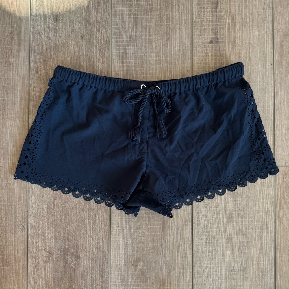 Seafolly beach coverup swim shorts with laser cut lace detail